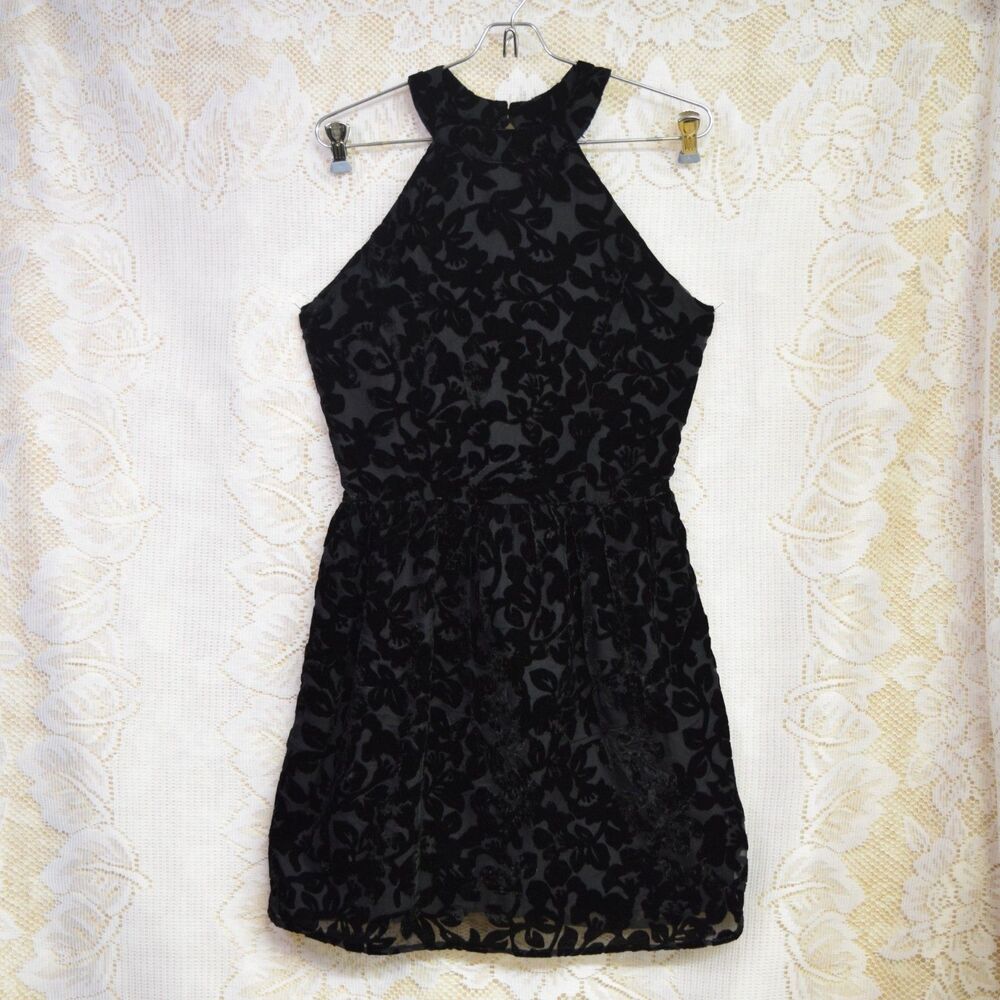 Paper Crane Black Floral Burnout Velvet Mini Dress Women’s Sz S Whimsygoth Fairy